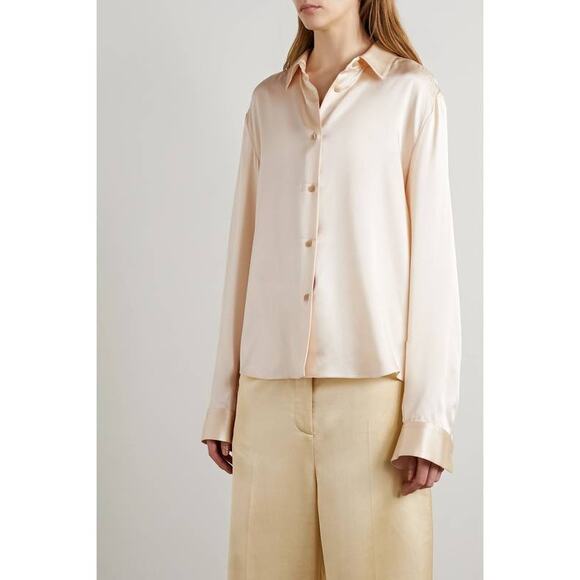 Khaite Argo Silk Charmeuse Top Blouse in Ecru 8 - Picture 2 of 4